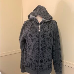 Danskin NOW Gray Patterned Hoodie Size XL (16-18) Zip-Front Pre-Loved Super nice